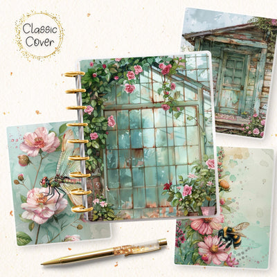 Gardening Notebook Classic Disc Bound Cover, Happy Planner, Laminate Printed Front Back Set, Journal Accessory, Greenhouse Notepad Cover Set