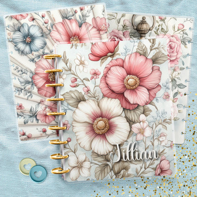 Custom Name Disc Bound Cover, Classic Happy Planner Bundle, Laminated Cover Design, Planner Supply, Journal Accessory Gift, Pastel Florals