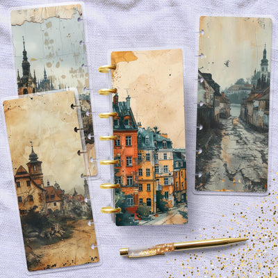 Old City House Disc Bound Cover, Skinny Mini Happy Planner Cover, Laminated Cover Bundle, Planner Supplies Accessory, Stationary Design Gift