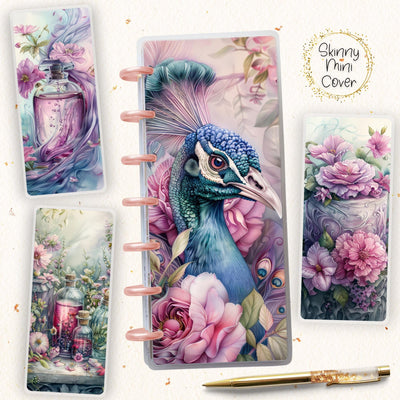 Peacock Pink Skinny Mini Disc Bound Cover, Happy Planner Laminated Notebook Cover Design, Planner Supplies, Journal Accessory, Gift for Her