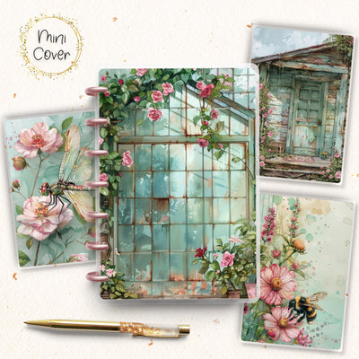 Green Spring Mini Disc Bound Cover, Mini Happy Planner, Laminated Printed Front Back Set Journal Accessory, Garden Journal Cover Bundle