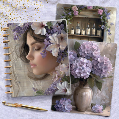Lavender Scent Big Disc Bound Cover, Happy Planner, Laminated Printed Set, Journal Accessory, Planner Supply, Notebook Cover, Gift for Her