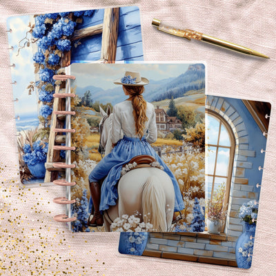 Delft Blue Disc Bound Cover, Classic Happy Planner, Laminated Printed Front Back Set, Notebook Accessory, Planner Supplies, Gift for Her