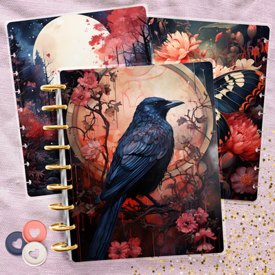 Red Raven Fantasy Disc Bound Cover, Classic Happy Planner Set, Laminated Cover Design, Planner Supply, Journal Accessory, Planner Gift Idea