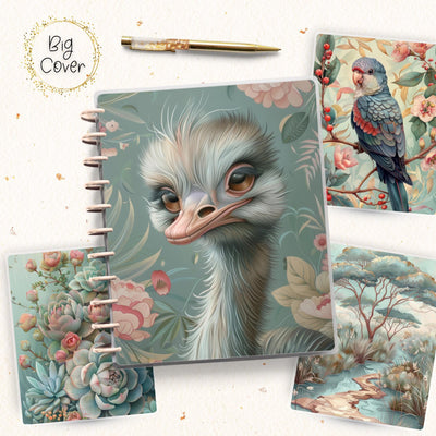 Pale Safari Emu Planner Disc Bound Cover, Big Happy Planner, Laminated Planner Cover, Journal Accessory, Gift for Her, Notebook Cover Design