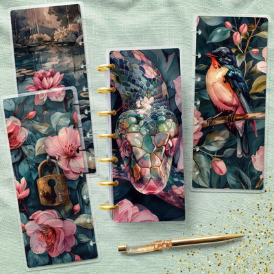 Mystic Snake Floral Disc Bound Cover, Skinny Mini Happy Planner Cover, Laminated Cover Bundle, Planner Supplies Accessory, Stationary Design