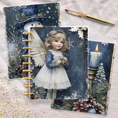 Blue Christmas Disc Bound Cover, Classic Happy Planner Bundle, Laminated Cover Design, Planner Supply, Journal Accessory, Planner Gift Idea