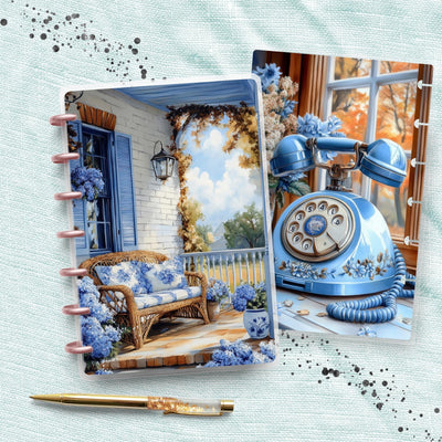 Blue Cottage Vibe Disc Bound Cover, Mini Happy Planner, Laminated Printed Cover Set, Planner Accessory, Journal Cover Bundle, Planner Supply