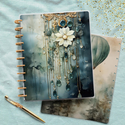 Teal Elegance Journal Disc Bound Cover, Big Happy Planner, Laminated Printed Cover Set, Journal Accessory, Planner Supply, Notepad Cover Set
