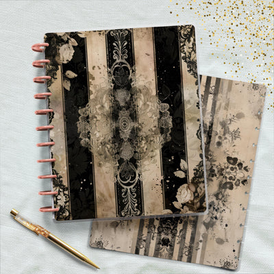 Black Pattern Journal Skinny Classic Disc Bound Cover, Happy Planner, Laminated Printed Front Back Set, Journal Accessory, Notepad Cover