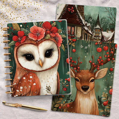 Whimsical Winter Big Disc Bound Cover, Happy Planner, Laminated Printed Set, Journal Accessory, Planner Supply, Notebook Cover, Gift for Her