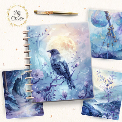 Sun Raven Journal Disc Bound Cover, Big Happy Planner, Laminated Printed Front Back Set, Journal Accessory, Magic Blue Notepad Cover Bundle