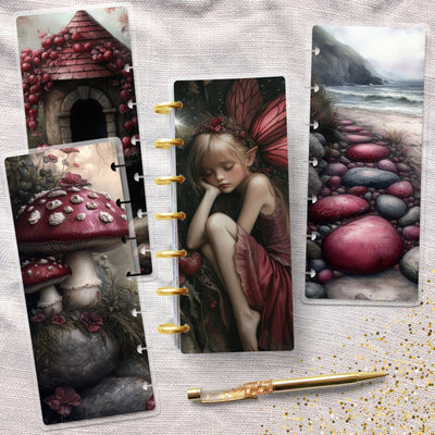 Red Fairy Story Disc Bound Cover, Skinny Mini Happy Planner Cover, Laminated Cover Bundle, Planner Supplies Accessory, Stationary Designs