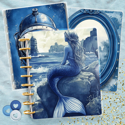 Blue Ocean Mermaid Disc Bound Cover, Classic Happy Planner Set, Laminated Cover Design, Planner Supply, Journal Accessory, Planner Gift Idea