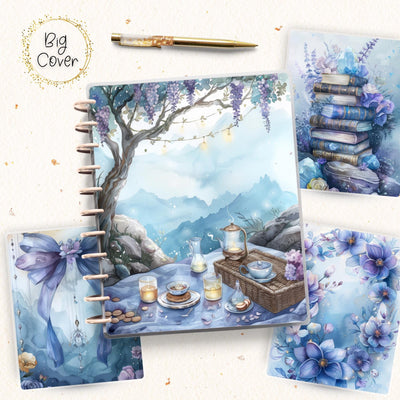 Blue Picnic Journal Skinny Classic Disc Bound Cover, Happy Planner, Laminated Printed Front Back Set Accessory, Notebook Cover Bundle, Dream