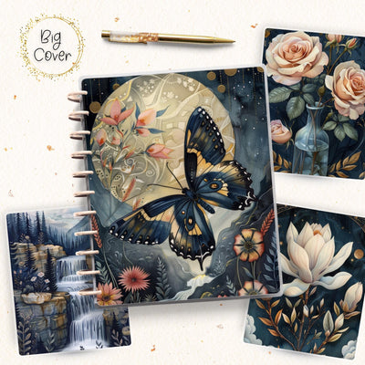 Nautical Butterfly Journal Disc Bound Cover, Big Happy Planner, Laminated Printed Front Back Set Journal Accessory, Blue Notepad Cover Set