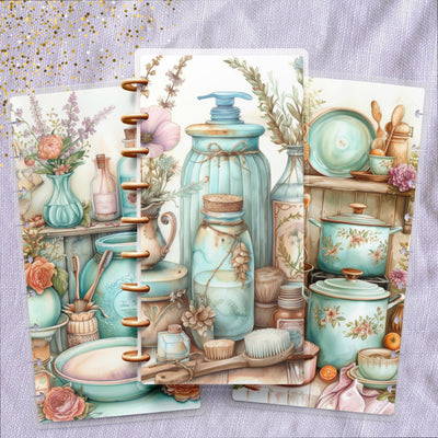 Blue Kitchen Skinny Classic Happy Planner Cover, Laminate Printed Set, Disc Bound Cover Journal Accessory, Planner Supplies, Cover Gift