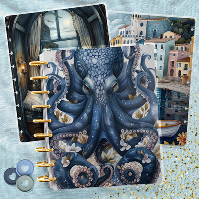 Blue Octopus Sea Disc Bound Cover, Classic Happy Planner Set, Laminated Cover Design, Planner Supply, Journal Accessory, Planner Gift Idea