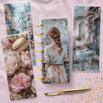 Paris Charm Skinny Mini Disc Bound Cover, Happy Planner Cover, Laminated Notebook Design, Planner Supplies, Journal Accessory, Stationary