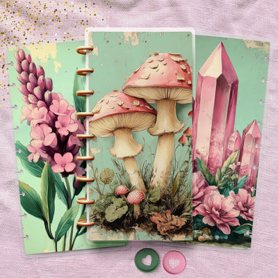 Green Pink Nature Skinny Classic Happy Planner Cover, Laminate Printed Set, Disc Bound Cover Journal Accessory, Planner Supplies, Cover Gift