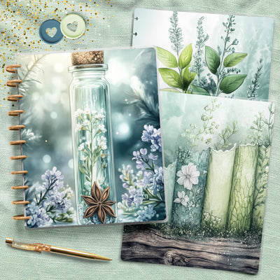 Moonlit Florals Big Disc Bound Cover, Happy Planner Bundle, Laminated Cover Set, Journal Accessory, Planner Supply Insert, Protective Cover