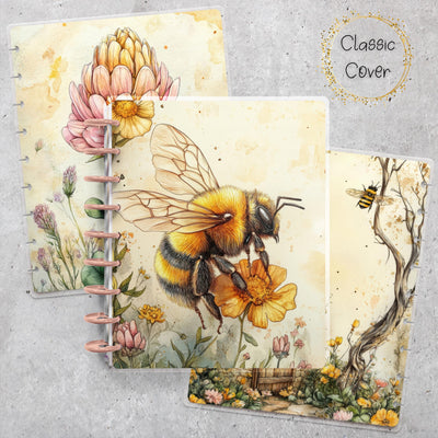 Honeybee Planner Cover, Front Back Design, Classic Happy Planner, Laminated Journal Sheet, Junk Journal, Lavender Bees Disc Bound Plastic