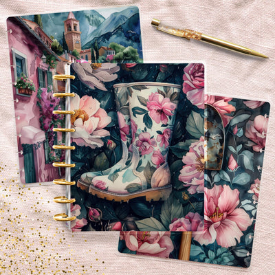 Floral Garden Classic Happy Planner Cover, Laminate Front Back Cover Set, Planner Accessory, Planner supplies, Notebook Cover Bundle, Pink