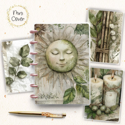 Herbal Notebook Mini Disc Bound Cover, Mini Happy Planner, Laminated Printed Front Back Set Journal Accessory, Plant Journal Cover Bundle