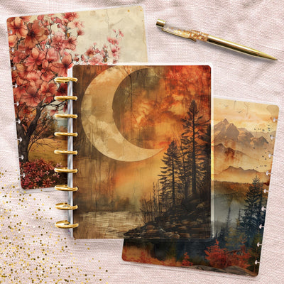 Vintage Notebook Classic Disc Bound Cover, Happy Planner, Laminate Printed Front Back Set, Journal Accessory, Notebook Cover Set Bundle