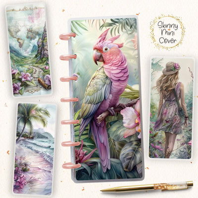 Tropical Island Skinny Mini Disc Bound Cover, Happy Planner, Laminated Cover Design, Planner Supplies, Journal Accessory, Gift for Her, Pink