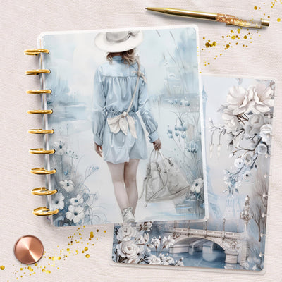 Blue in Paris Disc Bound Cover, Classic Happy Planner Bundle, Laminated Cover Design, Planner Supply, Journal Accessory, Planner Gift Idea