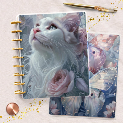 Iridescent Cat Disc Bound Cover, Classic Happy Planner Bundle, Laminated Cover Design, Planner Supply, Journal Accessory, Planner Gift Idea