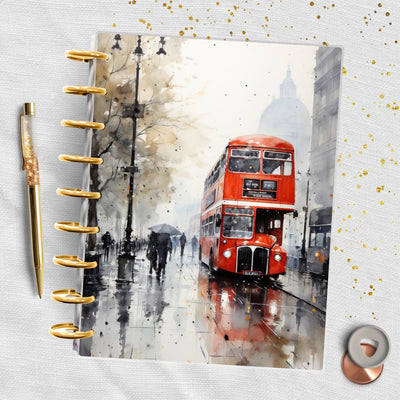 Red London Bus Classic Happy Planner Dashboard, Laminated Divider Insert, Journal Accessory, Planner Supply Decor, Disc Bound Dashboard