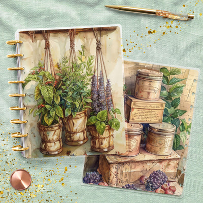 Herbal Kitchen Journal Disc Bound Cover, Classic Happy Planner Set, Laminated Cover Design, Planner Supply, Journal Accessory, Gift for Her