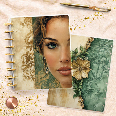 Jade Gold Vintage Dream Disc Bound Cover, Classic Happy Planner Set, Laminated Cover Design, Planner Supply, Journal Accessory, Gift for Her