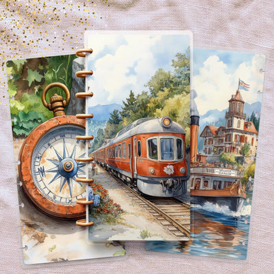 Travel Time Skinny Classic Happy Planner Cover, Laminate Cover Set, Disc Bound Cover Journal Accessory, Planner Supply Cover, Gift for Her