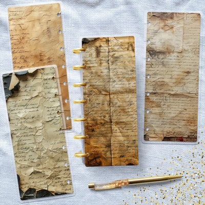 Ancient Parchment Disc Bound Cover, Skinny Mini Happy Planner, Laminated Cover Protector, Planner Supply Accessory Stationary, Gift for Her
