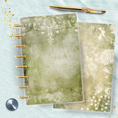 Green Pattern TUL Junior Cover, Planner Bundle Set, Laminated Design, 8 Disc Planner Supplies, Ring Journal Insert Accessory, Gift for Her