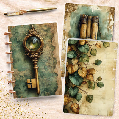 Jade Treasures Mini Happy Planner Cover, Discbound TUL Laminated Protector, Planner Accessory, Classic Journal Supply Bundle, Gift for Her