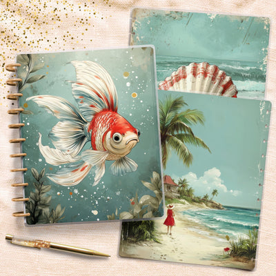 By The Green Sea Big Disc Bound Cover, Happy Planner Bundle, Laminated Cover Set, Journal Accessory, Planner Supply Insert, Protective Cover