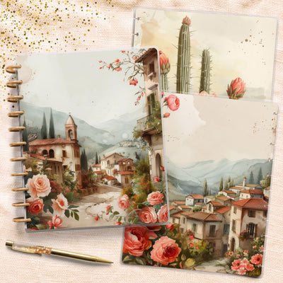 Mediterranean Big Disc Bound Cover, Happy Planner Bundle, Laminated Cover Set, Journal Accessory, Planner Supply Insert, Protective Cover