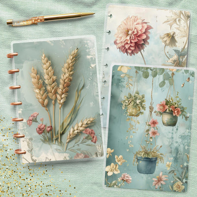 Pastel Fall Florals Disc Bound Cover, Mini Happy Planner, Laminated Printed Bundle, Planner Accessory, Journal Supply Bundle, Gift for Her