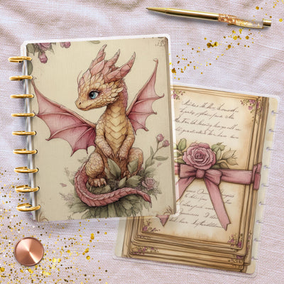 Valentine Dragon Disc Bound Cover, Classic Happy Planner Set, Laminated Cover Design, Planner Supplies, Journal Accessory, Gift for Her