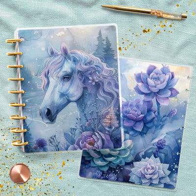 Blue Magical Horse Disc Bound Cover, Classic Happy Planner Set, Laminated Cover Design, Planner Supplies, Journal Accessory, Gift for Her