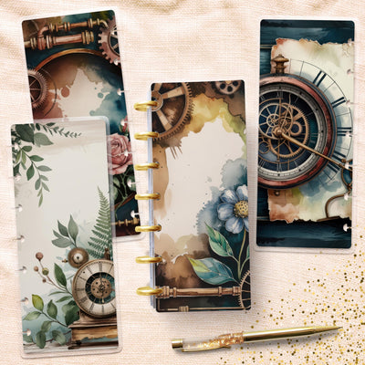 Steampunk Gears Disc Bound Cover, Skinny Mini Happy Planner, Laminated Protector Set, Planner Supply Accessory Stationary, Gift for Her