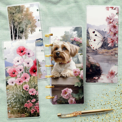 Floral Summer Dog Disc Bound Cover, Skinny Mini Happy Planner, Laminated Protector Set, Planner Supply Accessory Stationary, Gift for Her