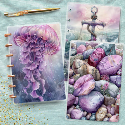 Jellyfish Tales Disc Bound Cover, Mini Happy Planner, Laminated Printed Bundle, TUL Planner Accessory, Journal Supply Bundle, Gift for Her