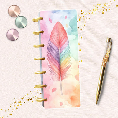 Pink Feather Skinny Mini Happy Planner Dashboard, Laminated Divider Insert, Journal Accessory, Disc Bound Planner Supply Decor, Gift for Her