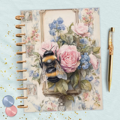 Happy Floral Bee Blue Big Happy Planner Dashboard, Laminated Divider Insert, Journal Accessory, Planner Supplies Decor, Disc Bound Dashboard
