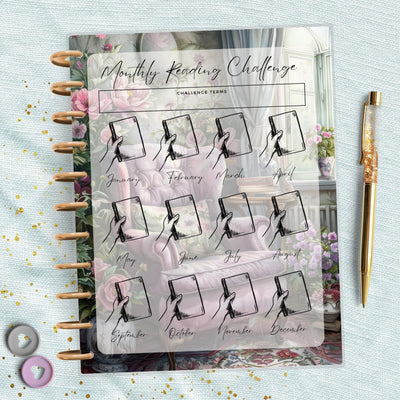 Pink Reading Challenge Big Happy Planner Dashboard, Laminated Divider Insert, Journal Accessory, Planner Supply Decor, Disc Bound Dashboard